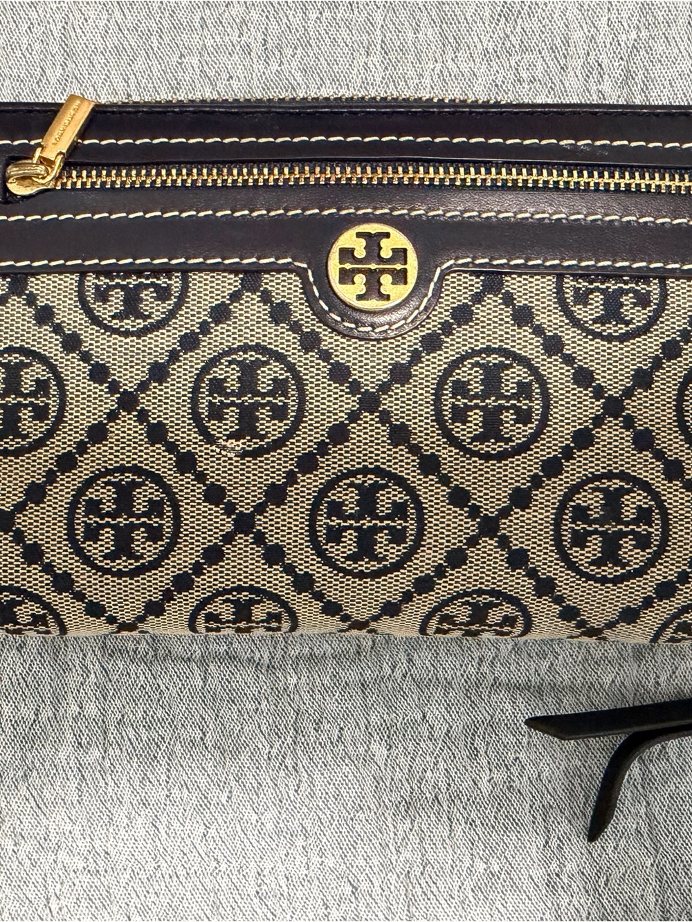 Tory Burch Brown Logo-Print Canvas Crossbody with Gold Hardware